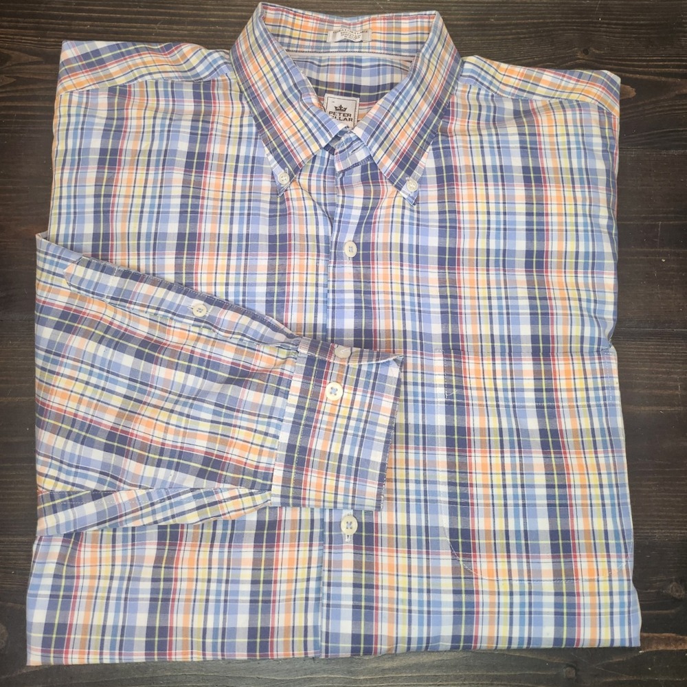 Peter Millar Crown‎ Sport LS Button Down Plaid Multicolored XXL 100% Cotton